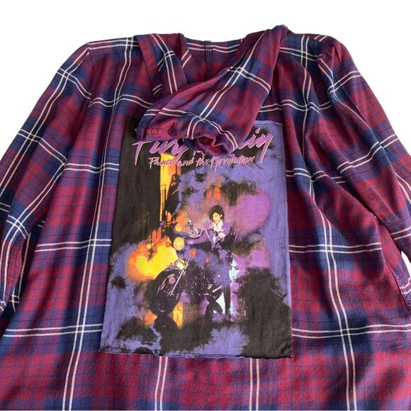 Via Penny Lane Reworked Apparel | Prince Custom Purple Plaid Open Front Cardigan - Picture 6 of 7